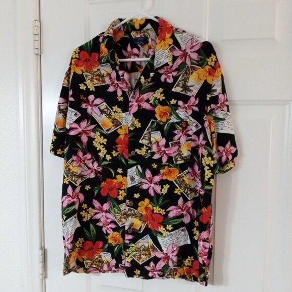 George Tropical Hawaiian Button Up Shirt Men's Lg 42-44 Short Sleeve 100% Rayon - Picture 1 of 6